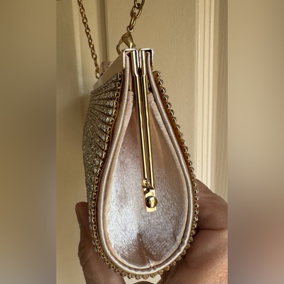 Charming Charlie Goldtone Rhinestone Evening Bag. Clutch or crossbody option. - Picture 4 of 6